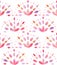Decorative leaves arranged in a semicircle like in a mandala. Watercolor Seamless patternl pink red element. Stylized