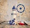 Decorative Lighthouse, lifebuoy, cushion and anchor