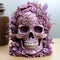 Decorative lilac skull decorated with flowers and foliage. The day of the Dead. Generative AI