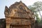 Decorative lintels in reconstructed ruins of ornately carved 10th-century, red sand stone, temple dedicated to the Hindu god Shiv