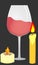 Decorative long and mini candle with glass of red wine