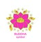 Decorative lotus or water lily flower in viva magenta color for yoga class, cosmetician and spa salon logo, wedding tattoo isolate