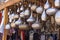 Decorative metal lamps in the shop on promenade with markets and restaurants, Dahab, Egypt