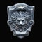 Decorative metal shield with a lion's head on an isolated background. 3d rendering.