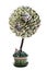 Decorative money tree made from paper banknotes in flowerpot. Conceptual souvenir, gift, symbol of business and wealth.