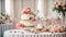 decorative multi-tiered celebrate catering cake, flowers bridal table baked gourmet