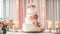 decorative multi-tiered celebrate restaurant cake, flowers bridal table baked gourmet