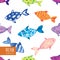 Decorative multicolor fishes pattern seamless