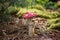 decorative mushrooms in a public garden