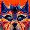 Decorative muzzle of a wolf. Colorful wolf head. Expressive illustration. AI-generated