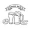 Decorative outline monochrome icons glasses of beer
