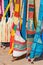 Decorative patchwork bags on a street market in Rajasthan, India