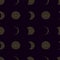 Decorative pattern with moons. phases of lunar and solar eclipse in the dark sky