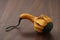 Decorative pear pumpkin on wood table