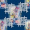 Decorative picture with town. Seamless pattern.