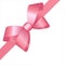 Decorative Pink satin bow with horizontal ribbon isolated on white. Vector gift bow with curled ribbon for page decor. Concept fo