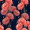 Decorative poppy on dark background. Seamless pattern.