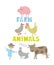 Decorative print with farm animals and pets.