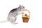 Decorative rat taking basket of artificial fruits