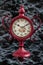 Decorative Red Vintage Clock With Cast Iron Pedestal