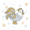 Decorative rooster with snowflakes in gold - silver tones