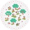 Decorative round plate with cute raccoons in woodland