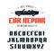 Decorative sanserif font and car repair label