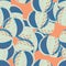 Decorative seamless pattern with doodle random blue balls elements. Orange background. Simple design