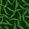 Decorative seamless pattern with green random banana leaves silhouettes. Dark background. Simple style