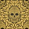 Decorative seamless pattern with ornate skulls and abstract ornamental elements Day of the Dead Wallpaper Pattern background.