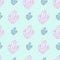 Decorative seamless pattern with simple outline crystal elements. Light turquoise background