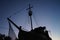 Decorative ship `Black Pearl` at night. Kolympia, Rhodes, Greece
