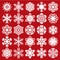 Decorative snowflakes. White on red (set 1)