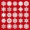 Decorative snowflakes. White on red (set 2)