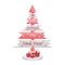 Decorative spruce for decoration. Isolated on a white background. Gifts and congratulations for New Year and Christmas.