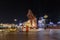 A decorative statue in the style of abstract art stands on the central alley in the Global Village near Dubai city, United Arab