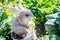 Decorative statuette of rabbit in the garden close up