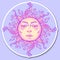 Decorative sticker. Fairytale style hand drawn sun with a human face.