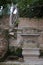 Decorative stone fountain, Alhambra gardens, Granada, Spain