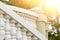 Decorative stone railing staircase white, light.