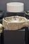 Decorative stone sinks. Modern bathroom with selfmade granite sink made from a rock. Marble sink in shop
