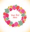 Decorative stylish round garland. Ornate vector wreath with flowers, berries, leaves and summer details.