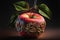 Decorative surreal apple with floral design