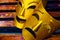 Decorative symbolic theatrical masks - Comedy and tradecorative crown - one side with jester bells gedy,