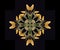 Decorative symmetrical color pattern made of yellow green tulips on black background