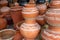 Decorative terracotta clay pots for sale at a street market in New Delhi India