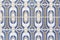 Decorative tiles azulejos in white and blue colours. Fragment of old building wall, with traditional Portuguese, glazed ceramic ti