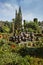 Decorative urns in a park