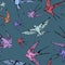 Decorative vector vintage  seamless colorful pattern with flying swallows