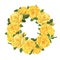 Decorative vintage yellow roses and bud with leaves in round shape.